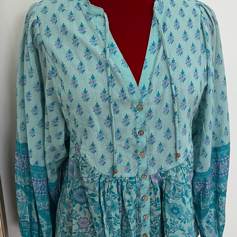 Spell Blue Floral Accent Top